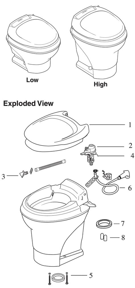 Thetford schematic diagram of Aqua Magic V toilet parts